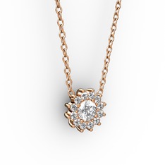 Pırlanta Çiçek Kolye - Swarovski ve pırlanta 18 ayar rose altın kolye (0.1056 karat, 40 cm rose altın rolo zincir) #xbr85o