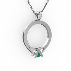 Tektaş Kolye - Kök zümrüt 925 ayar gümüş kolye (40 cm gümüş rolo zincir) #14arnc