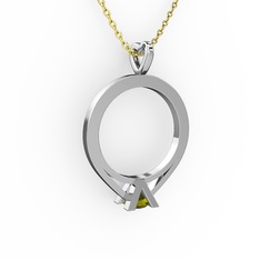 Peridot 14 ayar beyaz altın kolye (40 cm gümüş rolo zincir)