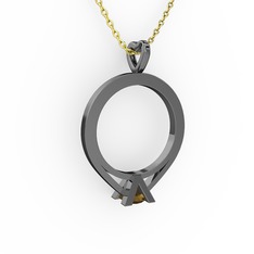 Tektaş Kolye - Dumanlı kuvars 925 ayar siyah rodyum kaplama gümüş kolye (40 cm gümüş rolo zincir) #16rs045