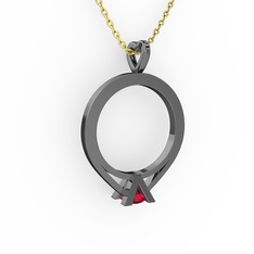 Tektaş Kolye - Rodolit garnet 925 ayar siyah rodyum kaplama gümüş kolye (40 cm altın rolo zincir) #171d0u7
