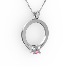 Tektaş Kolye - Pembe kuvars 14 ayar beyaz altın kolye (40 cm beyaz altın rolo zincir) #17pwq8q