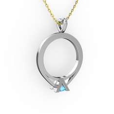 Tektaş Kolye - Akuamarin 14 ayar beyaz altın kolye (40 cm altın rolo zincir) #19ks8t9