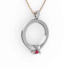 Tektaş Kolye - Rodolit garnet 14 ayar beyaz altın kolye (40 cm gümüş rolo zincir) #1ao7lk8