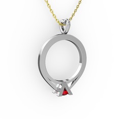 Garnet 18 ayar beyaz altın kolye (40 cm gümüş rolo zincir)