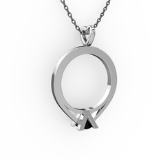 Siyah zirkon 8 ayar beyaz altın kolye (40 cm gümüş rolo zincir)