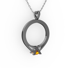 Tektaş Kolye - Sitrin 925 ayar siyah rodyum kaplama gümüş kolye (40 cm beyaz altın rolo zincir) #1n1d7rj