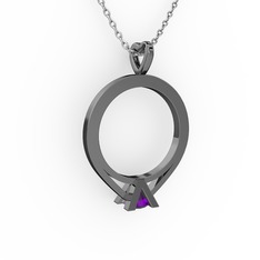 Tektaş Kolye - Ametist 925 ayar siyah rodyum kaplama gümüş kolye (40 cm beyaz altın rolo zincir) #1o6sye6