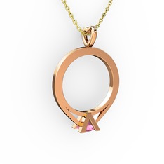Tektaş Kolye - Pembe kuvars 14 ayar rose altın kolye (40 cm altın rolo zincir) #1qq96w3