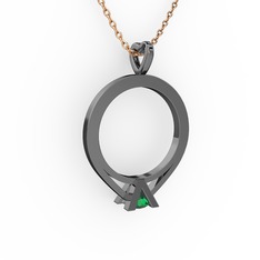 Tektaş Kolye - Yeşil kuvars 925 ayar siyah rodyum kaplama gümüş kolye (40 cm rose altın rolo zincir) #1wqcek0
