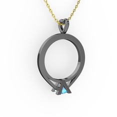 Akuamarin 925 ayar siyah rodyum kaplama gümüş kolye (40 cm altın rolo zincir)