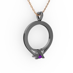 Tektaş Kolye - Ametist 925 ayar siyah rodyum kaplama gümüş kolye (40 cm rose altın rolo zincir) #29wt7o