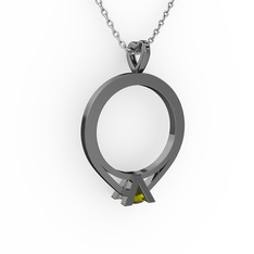 Tektaş Kolye - Peridot 925 ayar siyah rodyum kaplama gümüş kolye (40 cm beyaz altın rolo zincir) #4o4agb
