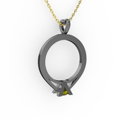 Tektaş Kolye - Peridot 925 ayar siyah rodyum kaplama gümüş kolye (40 cm altın rolo zincir) #547vr