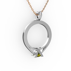 Peridot 18 ayar beyaz altın kolye (40 cm rose altın rolo zincir)