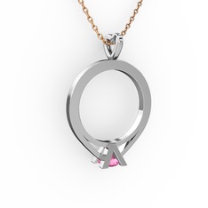 Tektaş Kolye - Pembe kuvars 18 ayar beyaz altın kolye (40 cm rose altın rolo zincir) #92ox5n