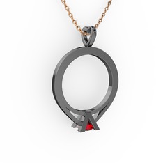 Tektaş Kolye - Garnet 925 ayar siyah rodyum kaplama gümüş kolye (40 cm rose altın rolo zincir) #9ndj9l