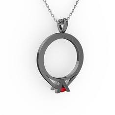 Tektaş Kolye - Garnet 925 ayar siyah rodyum kaplama gümüş kolye (40 cm gümüş rolo zincir) #ef2xnu