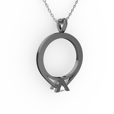 Tektaş Kolye - Swarovski 925 ayar siyah rodyum kaplama gümüş kolye (40 cm beyaz altın rolo zincir) #evyk2q