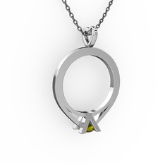 Peridot 14 ayar beyaz altın kolye (40 cm gümüş rolo zincir)