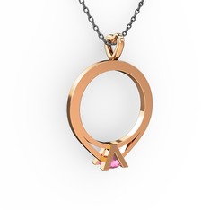 Tektaş Kolye - Pembe kuvars 14 ayar rose altın kolye (40 cm gümüş rolo zincir) #hhs7tt