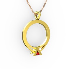 Tektaş Kolye - Garnet 14 ayar altın kolye (40 cm rose altın rolo zincir) #jang9k