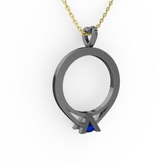 Tektaş Kolye - Lab safir 925 ayar siyah rodyum kaplama gümüş kolye (40 cm gümüş rolo zincir) #kjowv9