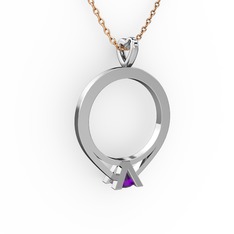 Tektaş Kolye - Ametist 14 ayar beyaz altın kolye (40 cm rose altın rolo zincir) #m7c0bw