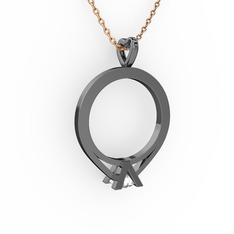 Tektaş Kolye - Beyaz zirkon 925 ayar siyah rodyum kaplama gümüş kolye (40 cm rose altın rolo zincir) #q9hrte