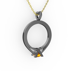 Tektaş Kolye - Sitrin 925 ayar siyah rodyum kaplama gümüş kolye (40 cm altın rolo zincir) #so2q18