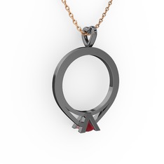 Tektaş Kolye - Kök yakut 925 ayar siyah rodyum kaplama gümüş kolye (40 cm gümüş rolo zincir) #sy4k0v