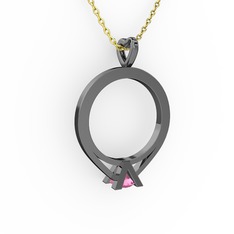 Tektaş Kolye - Pembe kuvars 925 ayar siyah rodyum kaplama gümüş kolye (40 cm altın rolo zincir) #u12qx3