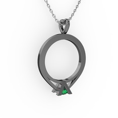 Tektaş Kolye - Yeşil kuvars 925 ayar siyah rodyum kaplama gümüş kolye (40 cm beyaz altın rolo zincir) #utmq85
