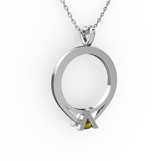 Peridot 18 ayar beyaz altın kolye (40 cm beyaz altın rolo zincir)