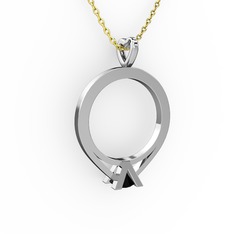 Tektaş Kolye - Siyah zirkon 14 ayar beyaz altın kolye (40 cm altın rolo zincir) #xf8yb9