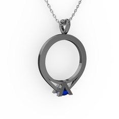 Tektaş Kolye - Lab safir 925 ayar siyah rodyum kaplama gümüş kolye (40 cm beyaz altın rolo zincir) #xg4fxg