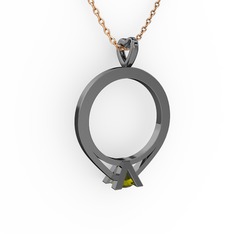 Peridot 925 ayar siyah rodyum kaplama gümüş kolye (40 cm rose altın rolo zincir)
