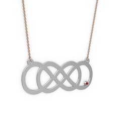 Taşlı Eternity Kolye - Garnet 8 ayar beyaz altın kolye (40 cm rose altın rolo zincir) #118ye3m