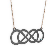 Taşlı Eternity Kolye - Akuamarin 925 ayar siyah rodyum kaplama gümüş kolye (40 cm rose altın rolo zincir) #147v0xk