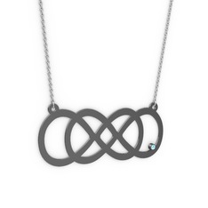 Taşlı Eternity Kolye - Akuamarin 925 ayar siyah rodyum kaplama gümüş kolye (40 cm beyaz altın rolo zincir) #14vswz5