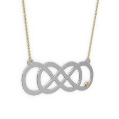 Taşlı Eternity Kolye - Sitrin 14 ayar beyaz altın kolye (40 cm gümüş rolo zincir) #14yn1xj