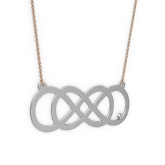 Taşlı Eternity Kolye - Beyaz zirkon 18 ayar beyaz altın kolye (40 cm rose altın rolo zincir) #168154w