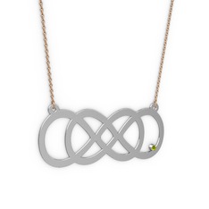 Taşlı Eternity Kolye - Peridot 8 ayar beyaz altın kolye (40 cm rose altın rolo zincir) #17nr9bk