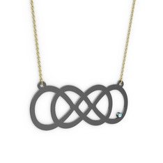 Taşlı Eternity Kolye - Akuamarin 925 ayar siyah rodyum kaplama gümüş kolye (40 cm altın rolo zincir) #1clt7m1