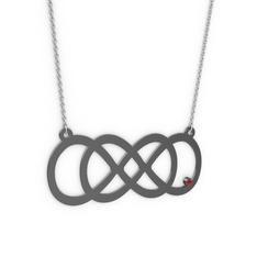 Taşlı Eternity Kolye - Garnet 925 ayar siyah rodyum kaplama gümüş kolye (40 cm beyaz altın rolo zincir) #1d3gpuw