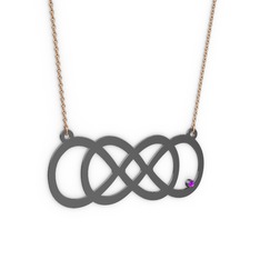 Taşlı Eternity Kolye - Ametist 925 ayar siyah rodyum kaplama gümüş kolye (40 cm gümüş rolo zincir) #1g6p1gc