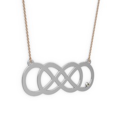 Taşlı Eternity Kolye - Dumanlı kuvars 14 ayar beyaz altın kolye (40 cm rose altın rolo zincir) #1hx4db6