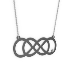 Taşlı Eternity Kolye - Beyaz zirkon 925 ayar siyah rodyum kaplama gümüş kolye (40 cm beyaz altın rolo zincir) #1n62qzs