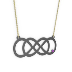 Taşlı Eternity Kolye - Ametist 925 ayar siyah rodyum kaplama gümüş kolye (40 cm altın rolo zincir) #1n6fm6w