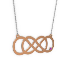 Taşlı Eternity Kolye - Ametist 8 ayar rose altın kolye (40 cm beyaz altın rolo zincir) #1o9lenw